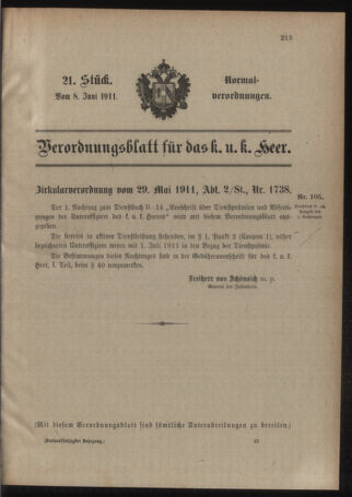 Verordnungsblatt für das Kaiserlich-Königliche Heer 19110608 Seite: 1