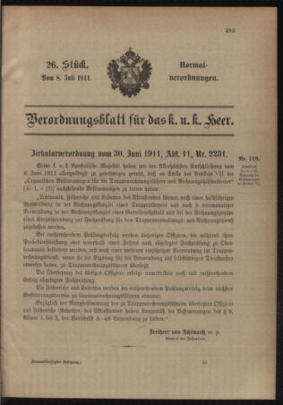 Verordnungsblatt für das Kaiserlich-Königliche Heer 19110708 Seite: 1