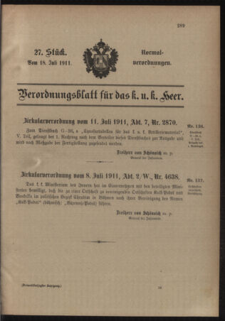 Verordnungsblatt für das Kaiserlich-Königliche Heer 19110718 Seite: 1