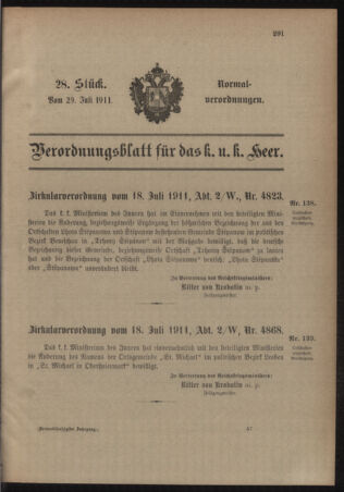 Verordnungsblatt für das Kaiserlich-Königliche Heer 19110729 Seite: 1