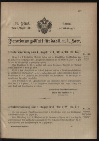 Verordnungsblatt für das Kaiserlich-Königliche Heer 19110808 Seite: 1