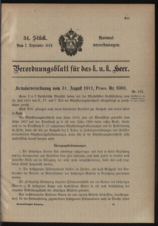 Verordnungsblatt für das Kaiserlich-Königliche Heer 19110907 Seite: 1