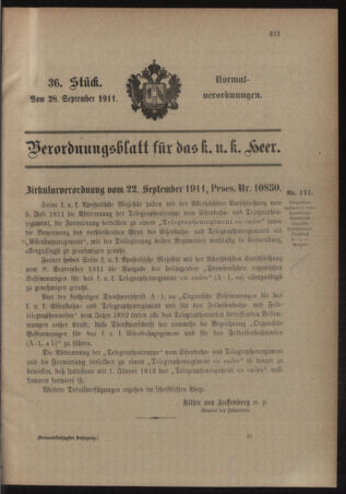 Verordnungsblatt für das Kaiserlich-Königliche Heer 19110928 Seite: 1