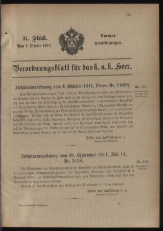 Verordnungsblatt für das Kaiserlich-Königliche Heer 19111007 Seite: 1