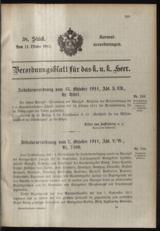 Verordnungsblatt für das Kaiserlich-Königliche Heer 19111021 Seite: 1