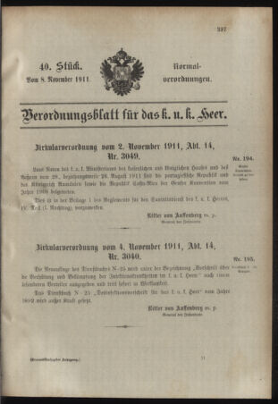 Verordnungsblatt für das Kaiserlich-Königliche Heer 19111108 Seite: 1