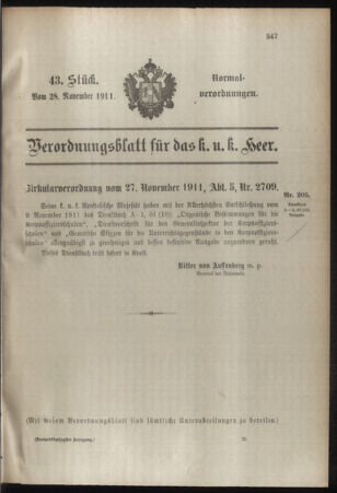 Verordnungsblatt für das Kaiserlich-Königliche Heer 19111128 Seite: 7