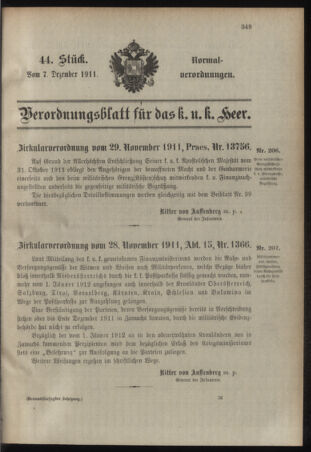 Verordnungsblatt für das Kaiserlich-Königliche Heer 19111207 Seite: 1