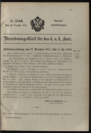 Verordnungsblatt für das Kaiserlich-Königliche Heer 19111230 Seite: 1