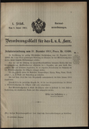 Verordnungsblatt für das Kaiserlich-Königliche Heer 19120108 Seite: 1