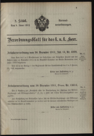 Verordnungsblatt für das Kaiserlich-Königliche Heer 19120108 Seite: 3