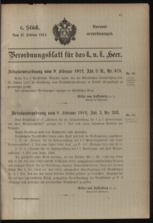 Verordnungsblatt für das Kaiserlich-Königliche Heer 19120217 Seite: 1