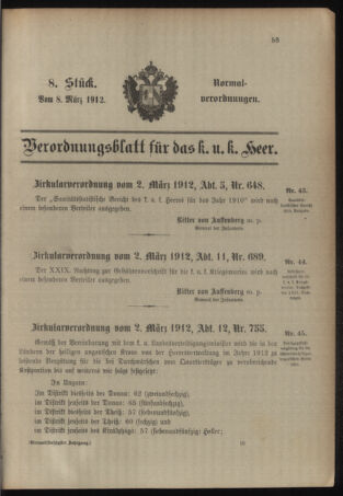 Verordnungsblatt für das Kaiserlich-Königliche Heer 19120308 Seite: 1