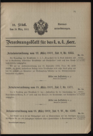 Verordnungsblatt für das Kaiserlich-Königliche Heer