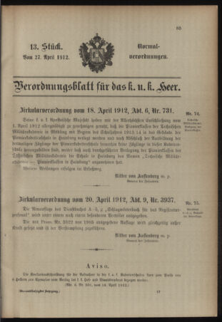 Verordnungsblatt für das Kaiserlich-Königliche Heer