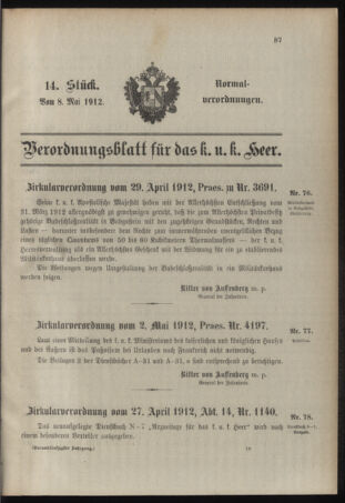 Verordnungsblatt für das Kaiserlich-Königliche Heer 19120508 Seite: 1