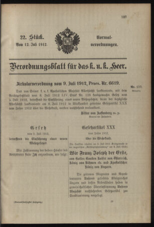 Verordnungsblatt für das Kaiserlich-Königliche Heer 19120712 Seite: 1