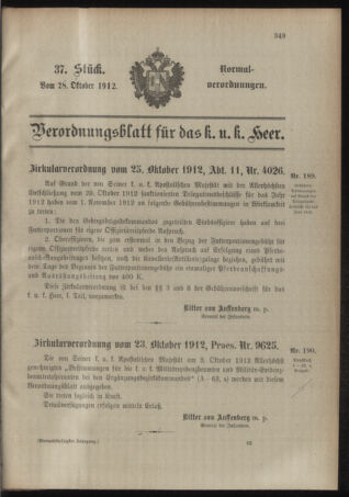 Verordnungsblatt für das Kaiserlich-Königliche Heer 19121028 Seite: 1