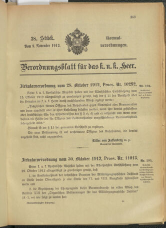 Verordnungsblatt für das Kaiserlich-Königliche Heer 19121109 Seite: 1