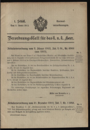 Verordnungsblatt für das Kaiserlich-Königliche Heer 19130104 Seite: 1