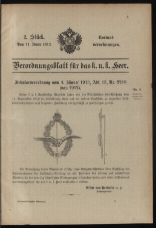 Verordnungsblatt für das Kaiserlich-Königliche Heer 19130111 Seite: 1