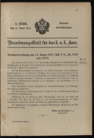 Verordnungsblatt für das Kaiserlich-Königliche Heer 19130118 Seite: 1