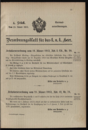 Verordnungsblatt für das Kaiserlich-Königliche Heer 19130125 Seite: 1