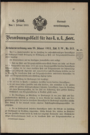 Verordnungsblatt für das Kaiserlich-Königliche Heer 19130201 Seite: 69