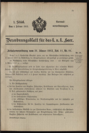 Verordnungsblatt für das Kaiserlich-Königliche Heer 19130204 Seite: 1