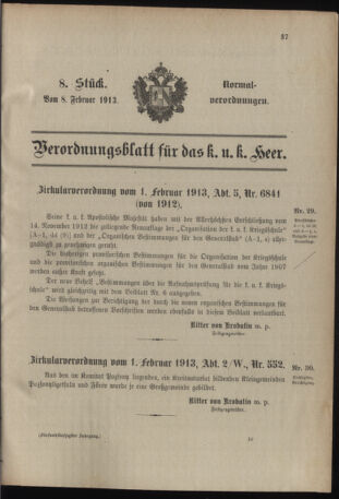 Verordnungsblatt für das Kaiserlich-Königliche Heer 19130208 Seite: 1