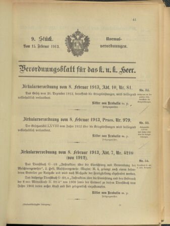 Verordnungsblatt für das Kaiserlich-Königliche Heer 19130215 Seite: 1