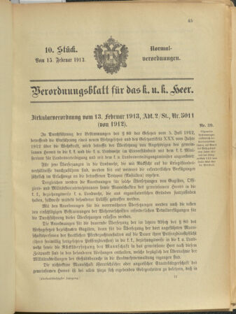 Verordnungsblatt für das Kaiserlich-Königliche Heer 19130215 Seite: 21