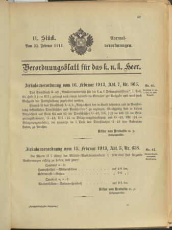 Verordnungsblatt für das Kaiserlich-Königliche Heer 19130222 Seite: 1