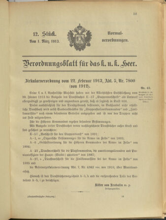 Verordnungsblatt für das Kaiserlich-Königliche Heer 19130301 Seite: 1