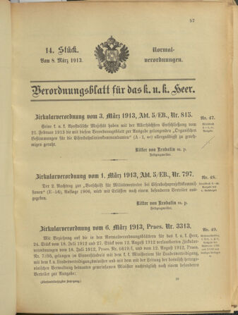 Verordnungsblatt für das Kaiserlich-Königliche Heer 19130308 Seite: 1