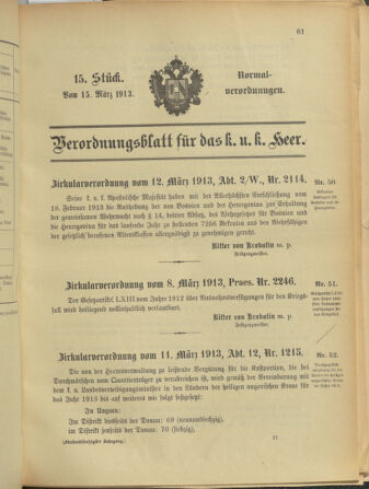 Verordnungsblatt für das Kaiserlich-Königliche Heer 19130315 Seite: 1