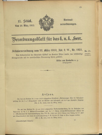 Verordnungsblatt für das Kaiserlich-Königliche Heer 19130329 Seite: 1