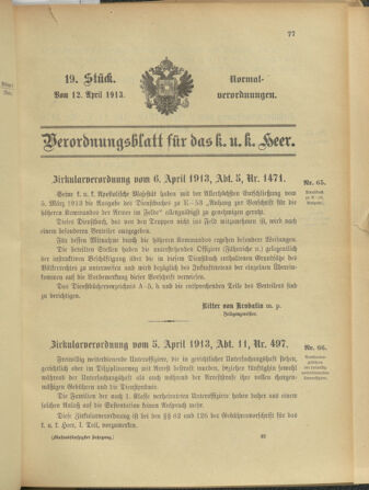 Verordnungsblatt für das Kaiserlich-Königliche Heer 19130412 Seite: 1