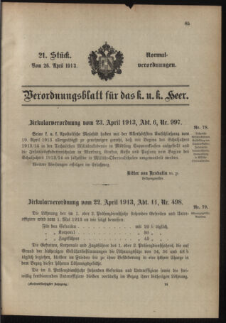 Verordnungsblatt für das Kaiserlich-Königliche Heer 19130426 Seite: 1