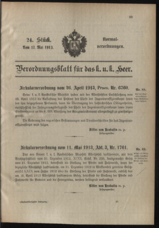 Verordnungsblatt für das Kaiserlich-Königliche Heer 19130517 Seite: 1