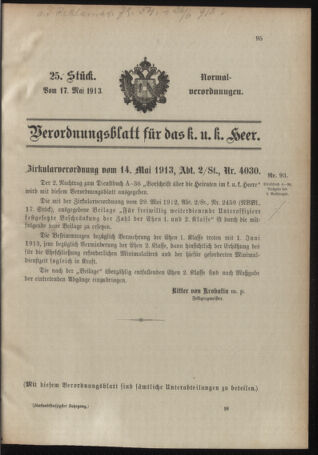 Verordnungsblatt für das Kaiserlich-Königliche Heer 19130517 Seite: 31