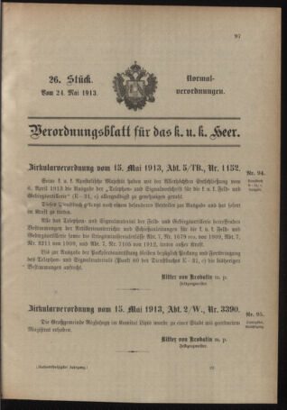 Verordnungsblatt für das Kaiserlich-Königliche Heer 19130524 Seite: 1