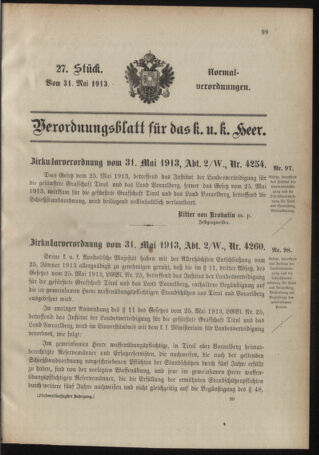 Verordnungsblatt für das Kaiserlich-Königliche Heer 19130531 Seite: 1