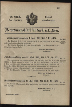 Verordnungsblatt für das Kaiserlich-Königliche Heer 19130607 Seite: 1