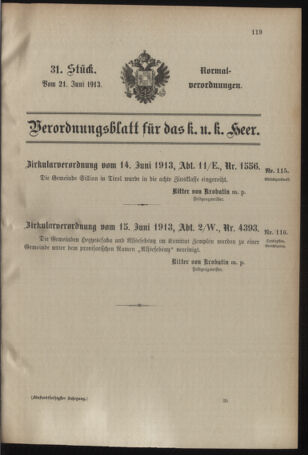 Verordnungsblatt für das Kaiserlich-Königliche Heer 19130621 Seite: 1