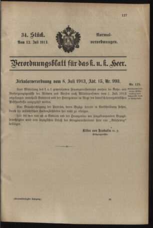 Verordnungsblatt für das Kaiserlich-Königliche Heer 19130712 Seite: 1