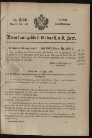 Verordnungsblatt für das Kaiserlich-Königliche Heer 19130719 Seite: 1