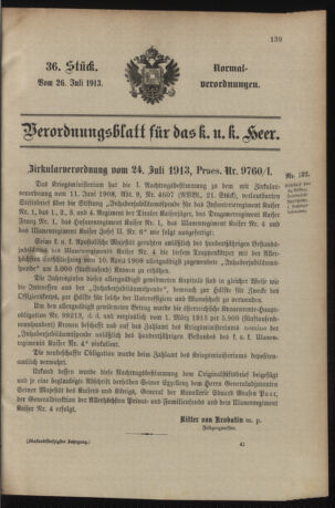 Verordnungsblatt für das Kaiserlich-Königliche Heer 19130726 Seite: 1