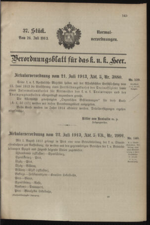 Verordnungsblatt für das Kaiserlich-Königliche Heer 19130726 Seite: 7