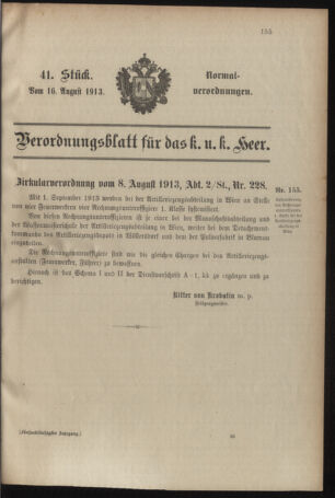 Verordnungsblatt für das Kaiserlich-Königliche Heer 19130816 Seite: 1